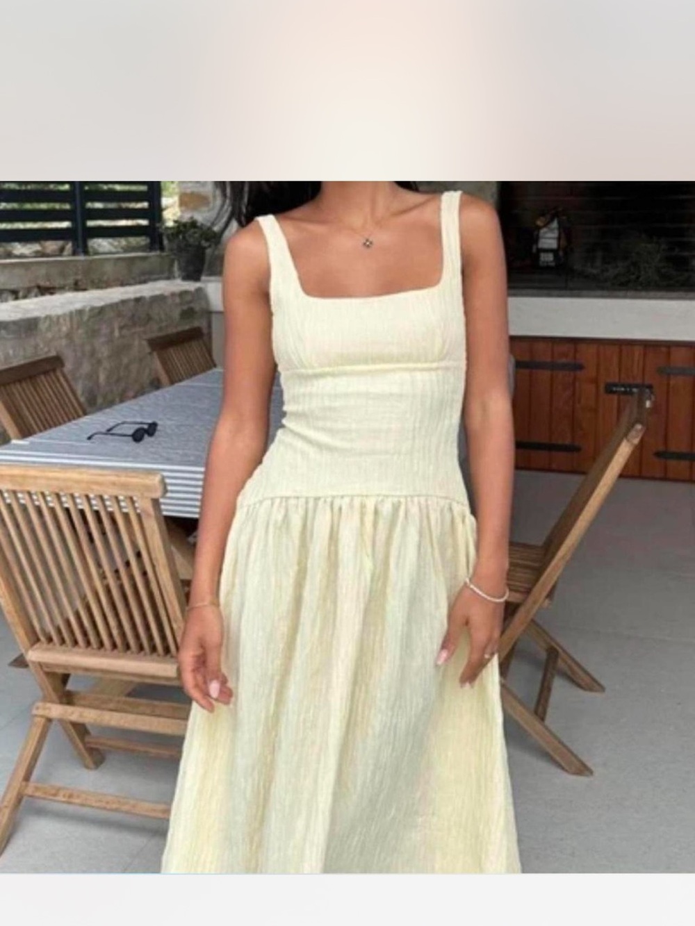 Zara Pale Yellow Square Neck Midi Dress